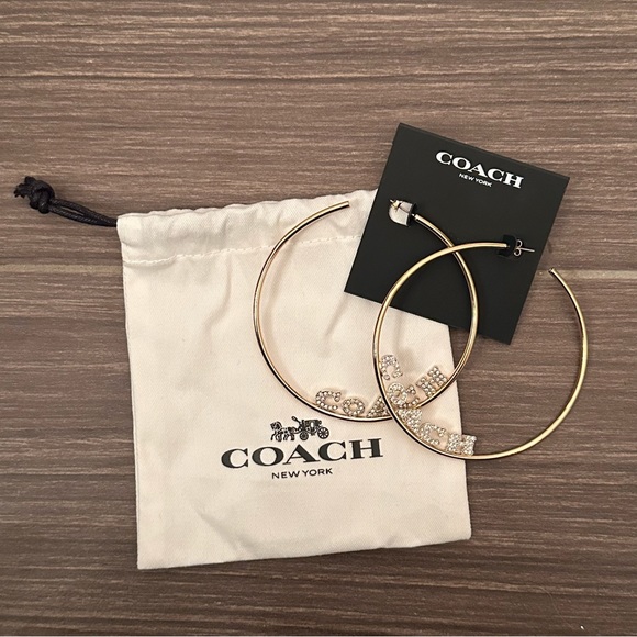 NWT Coach Large Gold Hoop Earrings with Dustbag - Picture 2 of 2